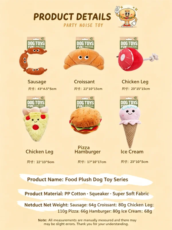 1-compressed Squeaky Plush Dog Toys – Food-Shaped for Playful Pups