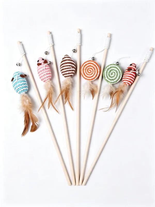 Wooden Cat Teaser Wand for Indoor Cats