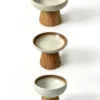 Ceramic bowl with oak base, suitable for both cats and dogs