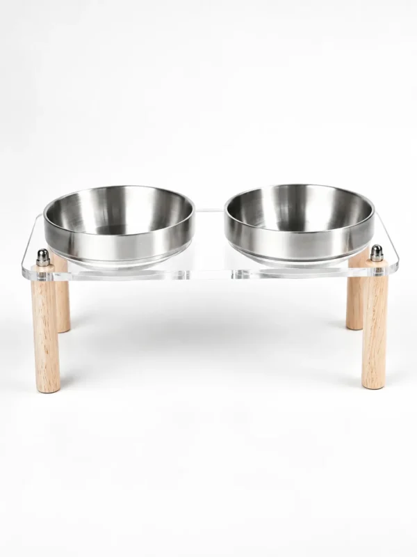 304 Stainless Steel Acrylic Raised Pet Bowl 6.8oz×2