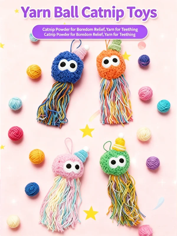 Catnip Pom Pom Plush Toy – Colorful, Soft & Fun for Indoor Cats