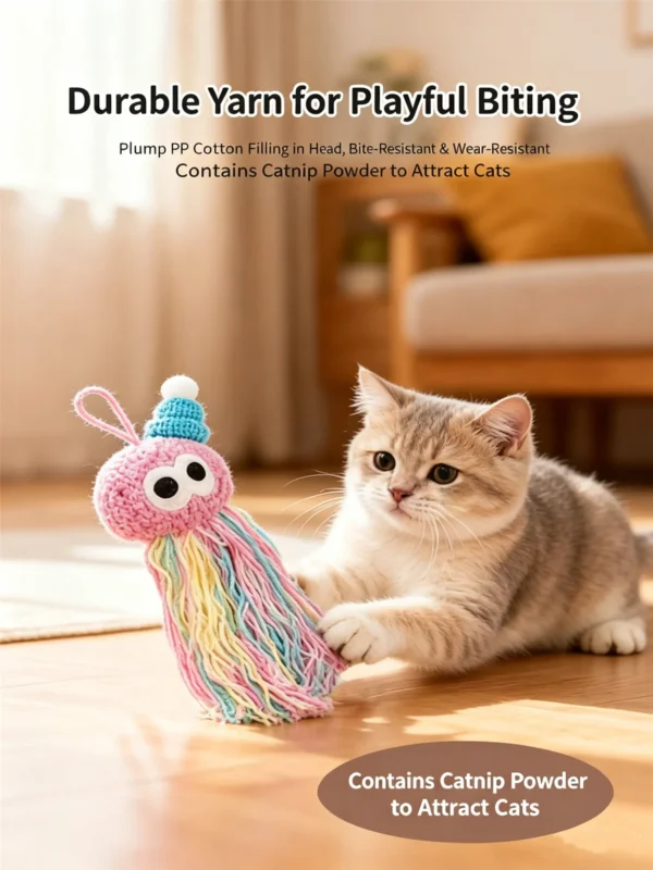 Catnip Pom Pom Plush Toy – Colorful, Soft & Fun for Indoor Cats