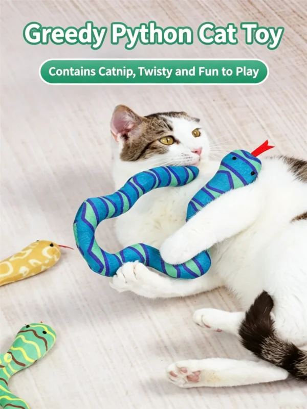 Catnip Snake Striped Plush Toy – for Kicking & Pouncing