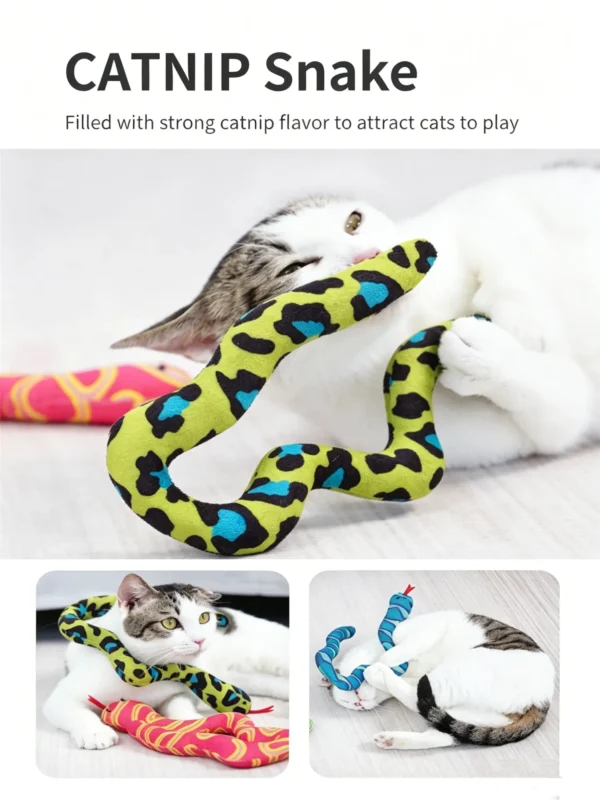 Catnip Snake Striped Plush Toy – for Kicking & Pouncing