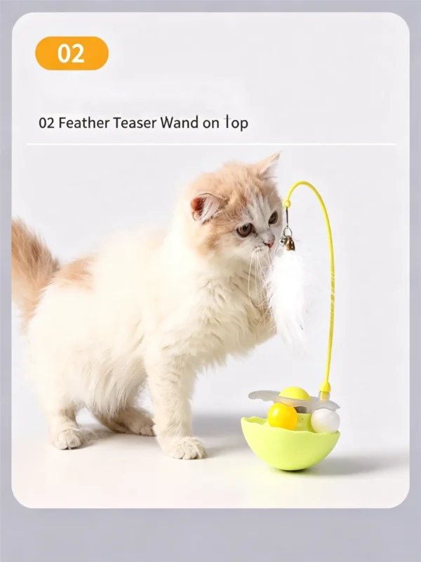 Roly-Poly Feather Cat Toy – Wobble Base with Interactive Stick