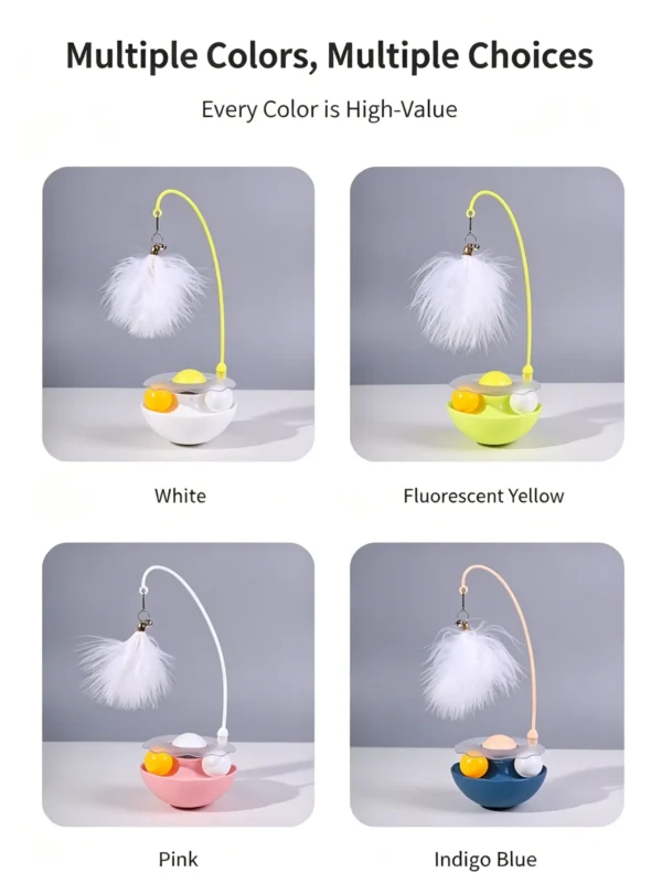 Roly-Poly Feather Cat Toy – Wobble Base with Interactive Stick