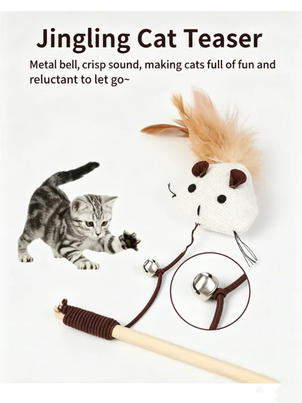 Wooden Handle Cat Teaser Wand – Interactive Toy for Cats