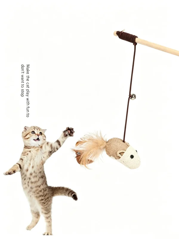 Wooden Handle Cat Teaser Wand – Interactive Toy for Cats