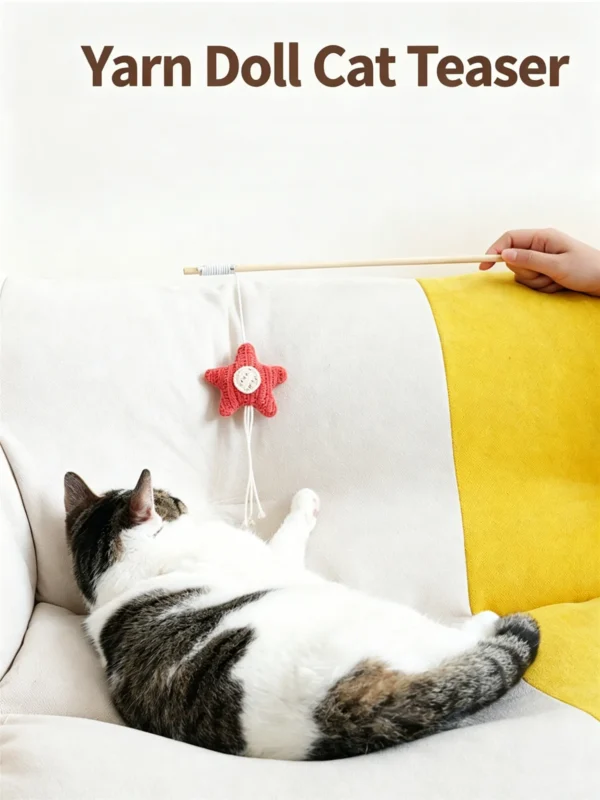 Wooden Handle Cat Teaser Wand – Interactive Toy for Cats
