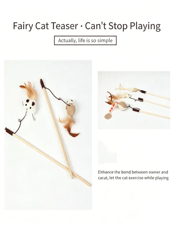 Wooden Handle Cat Teaser Wand – Interactive Toy for Cats