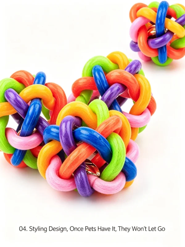 Colorful Woven Jingle Bell Ball for Cats – Interactive Toy