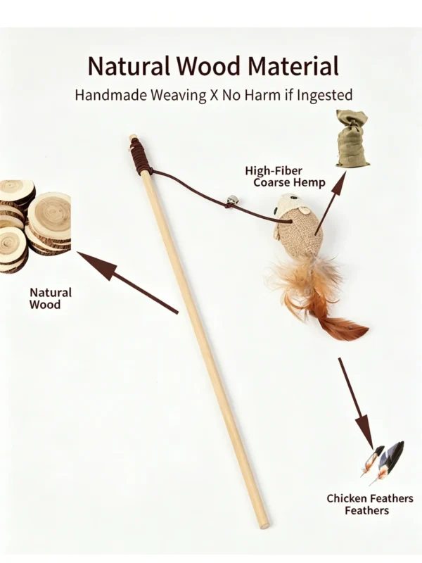 Wooden Handle Cat Teaser Wand – Interactive Toy for Cats