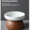 Ceramic Solid Wood Base Pet Bowl 15oz