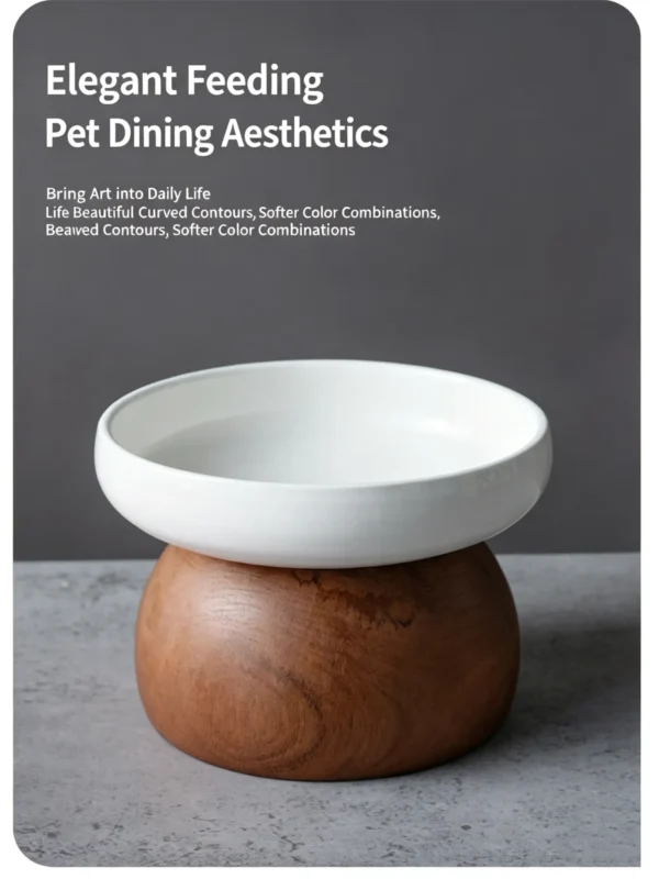 Ceramic Solid Wood Base Pet Bowl 15oz