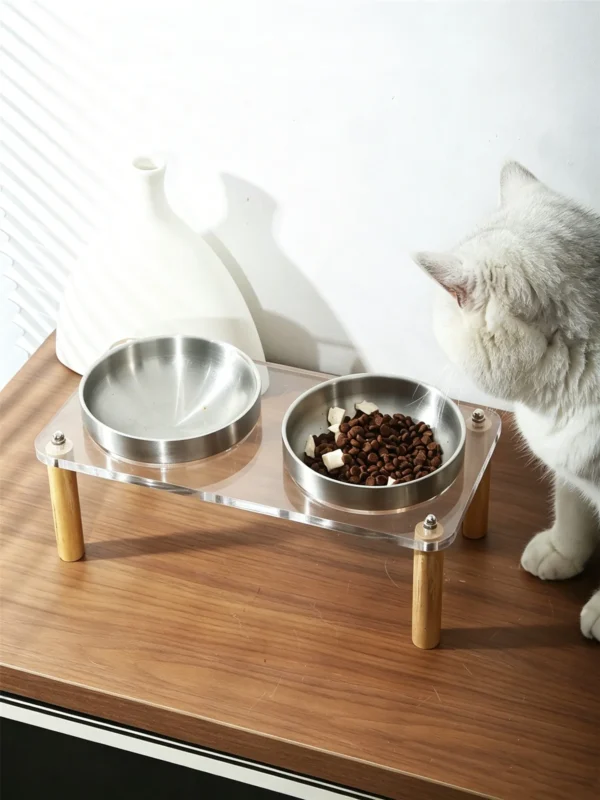 304 Stainless Steel Acrylic Raised Pet Bowl 6.8oz×2