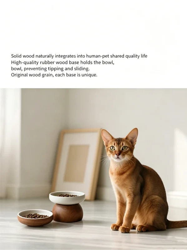 Ceramic Solid Wood Base Pet Bowl 15oz