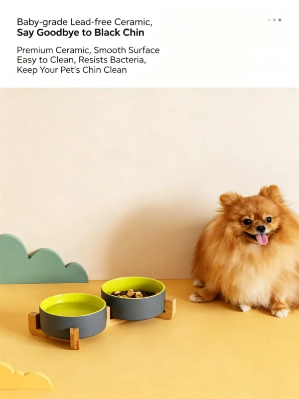 Ceramic Wooden Frame Pet Premium Food and Water Bowl 13.5-28.7oz