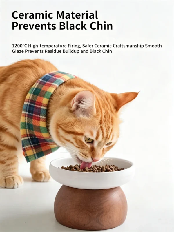 Ceramic Solid Wood Base Pet Bowl 15oz