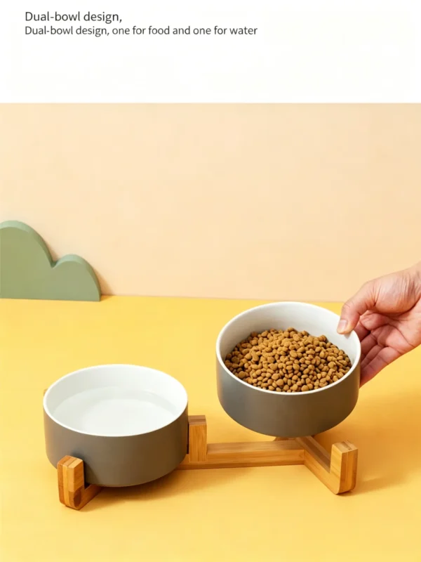 Ceramic Wooden Frame Pet Premium Food and Water Bowl 13.5-28.7oz