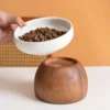 Ceramic Solid Wood Base Pet Bowl 15oz