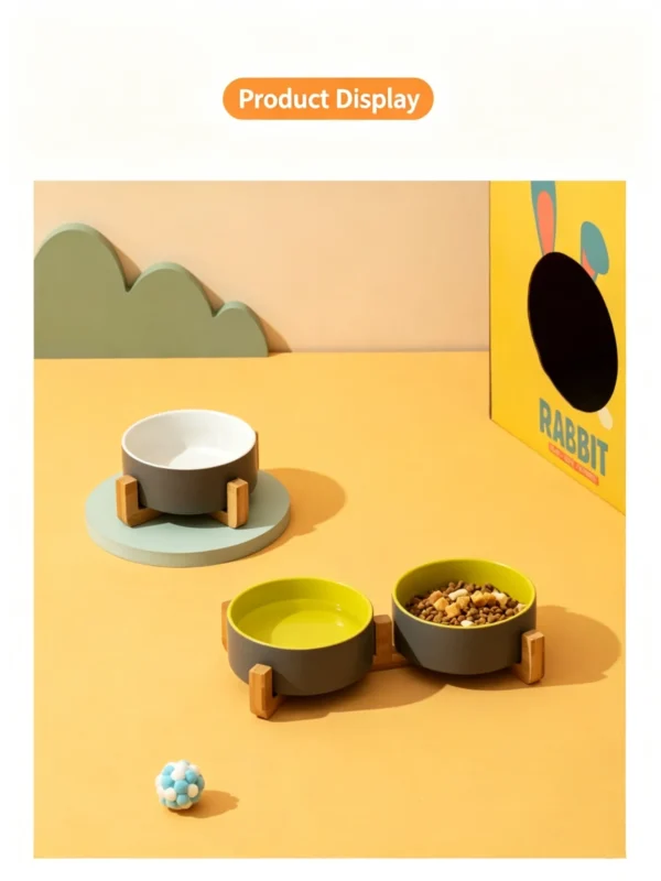 Ceramic Wooden Frame Pet Premium Food and Water Bowl 13.5-28.7oz