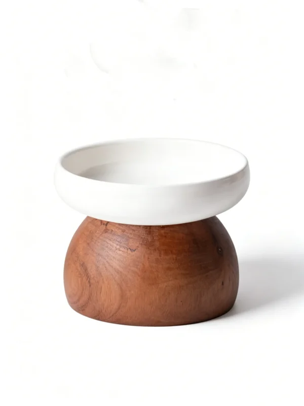 Ceramic Solid Wood Base Pet Bowl 15oz