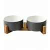 Ceramic Wooden Frame Pet Premium Food and Water Bowl 13.5-28.7oz