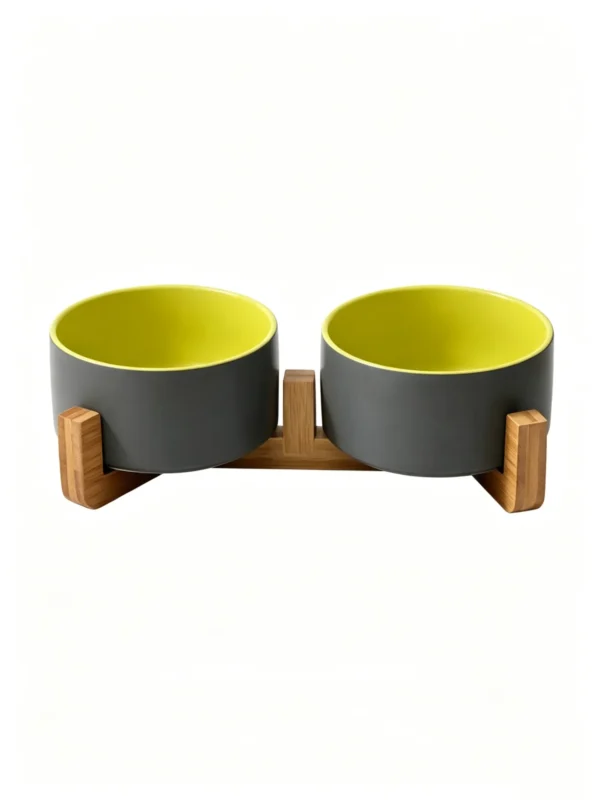 Ceramic Wooden Frame Pet Premium Food and Water Bowl 13.5-28.7oz