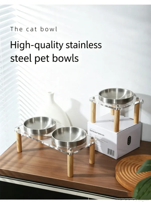 304 Stainless Steel Acrylic Raised Pet Bowl 6.8oz×2