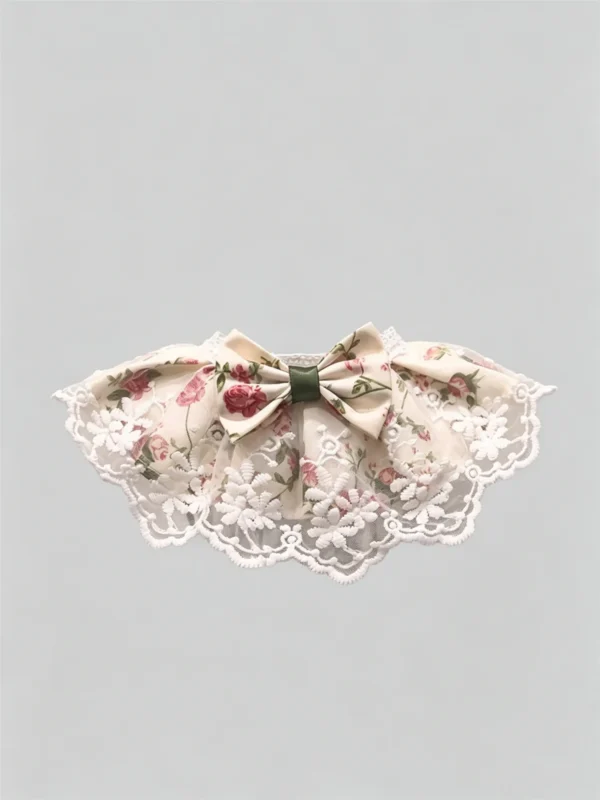 Cat collar, lace, bow, neck warmer, scarf, decoration, pet (11) Vintage Cream Rose Floral Lace Ruffled Kitten Collar Bib
