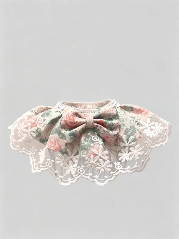 French Country Pink Rose Lace Ruffled Kitten Collar Bib