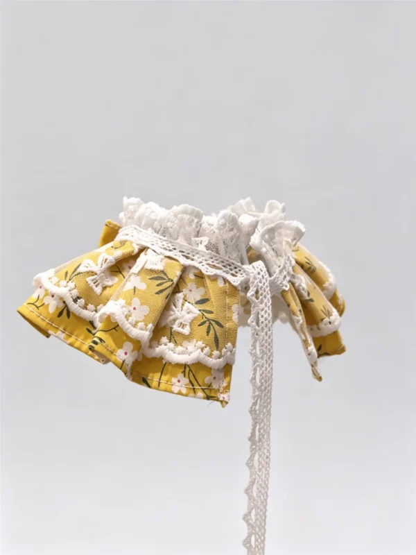 Vintage Yellow Floral Lace Ruffled Kitten Collar Bib