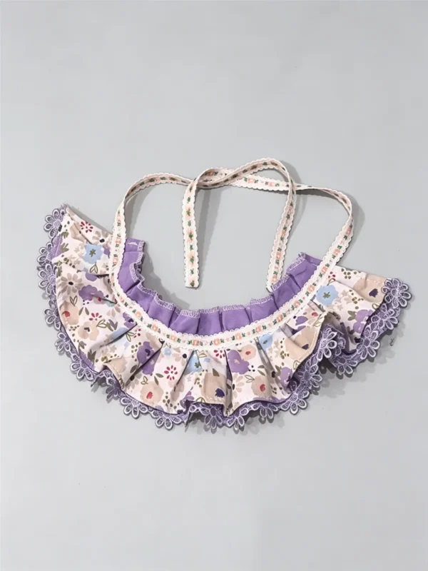 Vintage Purple Floral Lace Ruffled Kitten Collar Bib
