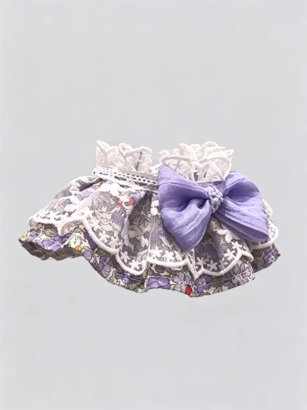 Cat collar, lace, bow, neck warmer, scarf, decoration, pet 2 Pastel Purple Floral Lace Ruffled Kitten Collar Bib with Chiffon Bow