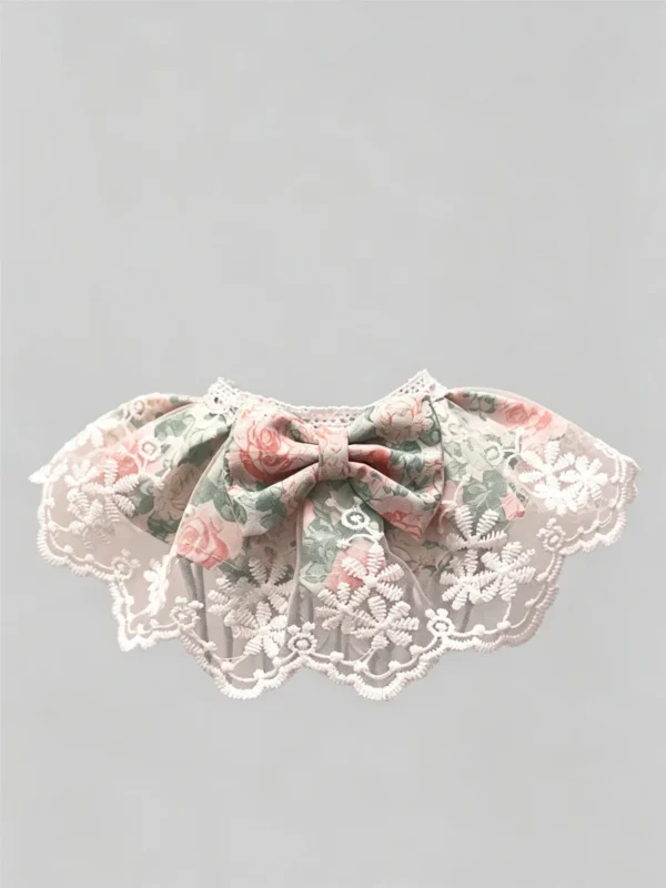 Cat collar, lace, bow, neck warmer, scarf, decoration, pet (2) French Country Pink Rose Lace Ruffled Kitten Collar Bib