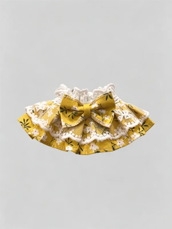Vintage Yellow Floral Lace Ruffled Kitten Collar Bib