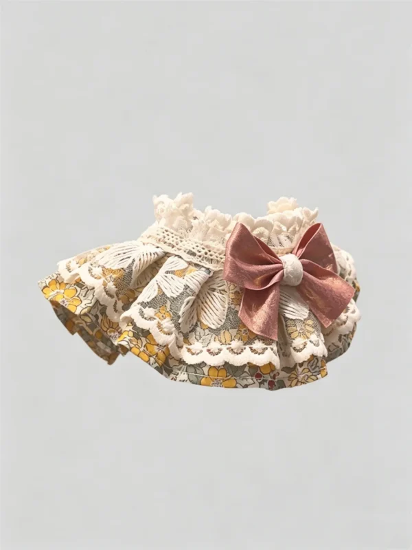 Cat collar, lace, bow, neck warmer, scarf, decoration, pet (2) Retro Muted Yellow Floral Lace Ruffled Kitten Collar Bib