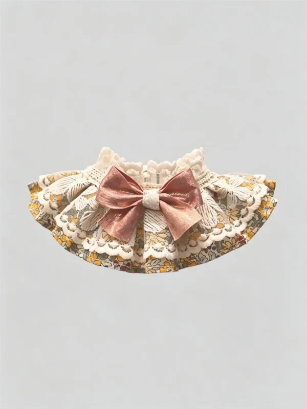 Cat collar, lace, bow, neck warmer, scarf, decoration, pet (3) Retro Muted Yellow Floral Lace Ruffled Kitten Collar Bib