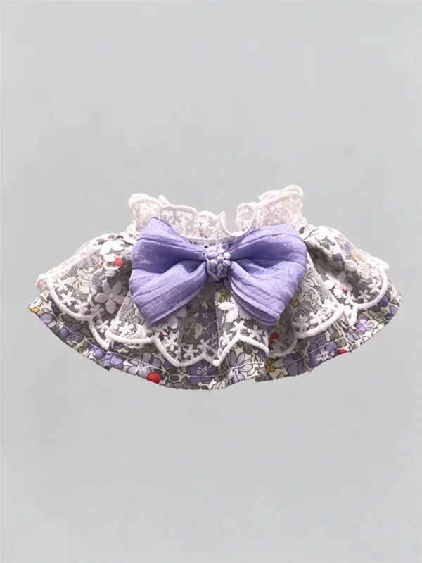 Cat collar, lace, bow, neck warmer, scarf, decoration, pet 3 Pastel Purple Floral Lace Ruffled Kitten Collar Bib with Chiffon Bow