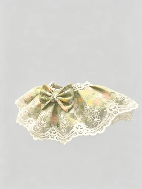Soft Pastel Green Floral Lace Ruffled Kitten Collar Bib