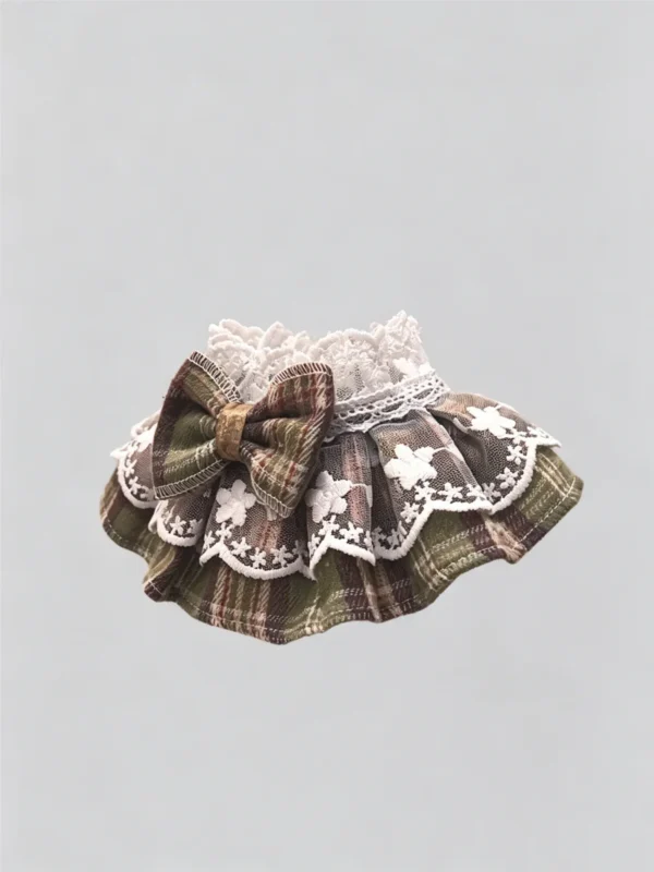 Cat collar, lace, bow, neck warmer, scarf, decoration, pet (3) Retro Forest Tartan Lace Ruffled Kitten Collar Bib