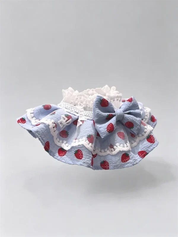 Cute Pastel Blue Strawberry Lace Ruffled Kitten Collar Bib