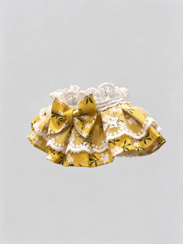 Vintage Yellow Floral Lace Ruffled Kitten Collar Bib