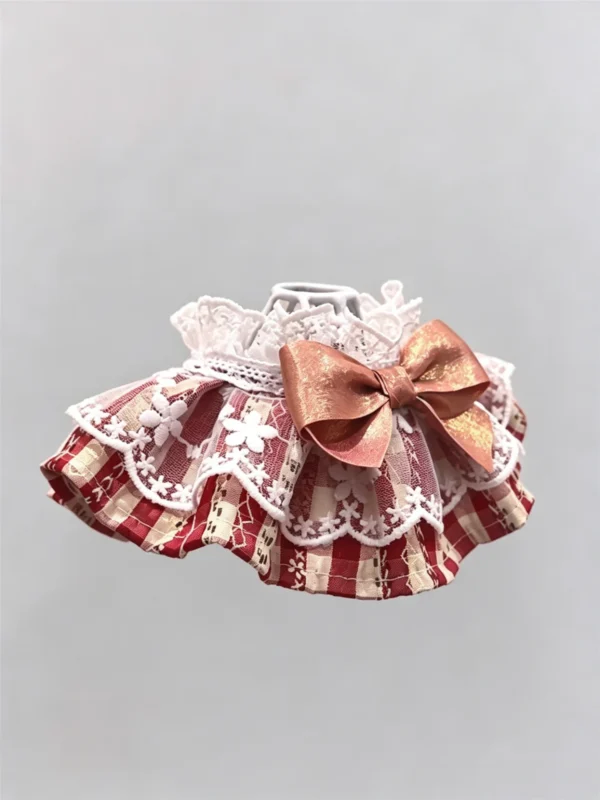 Cat collar, lace, bow, neck warmer, scarf, decoration, pet (3) Vintage Red Tartan Lace Ruffled Kitten Collar Bib