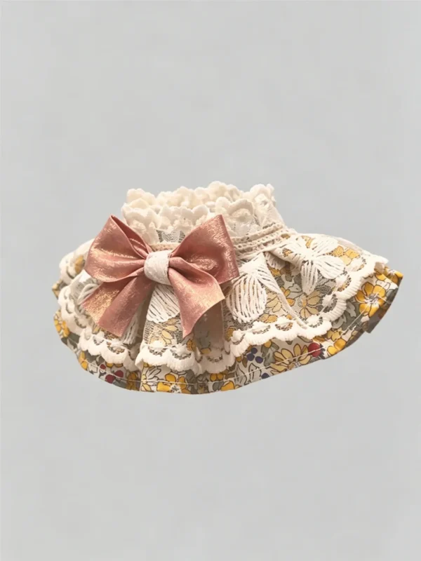 Cat collar, lace, bow, neck warmer, scarf, decoration, pet (4) Retro Muted Yellow Floral Lace Ruffled Kitten Collar Bib