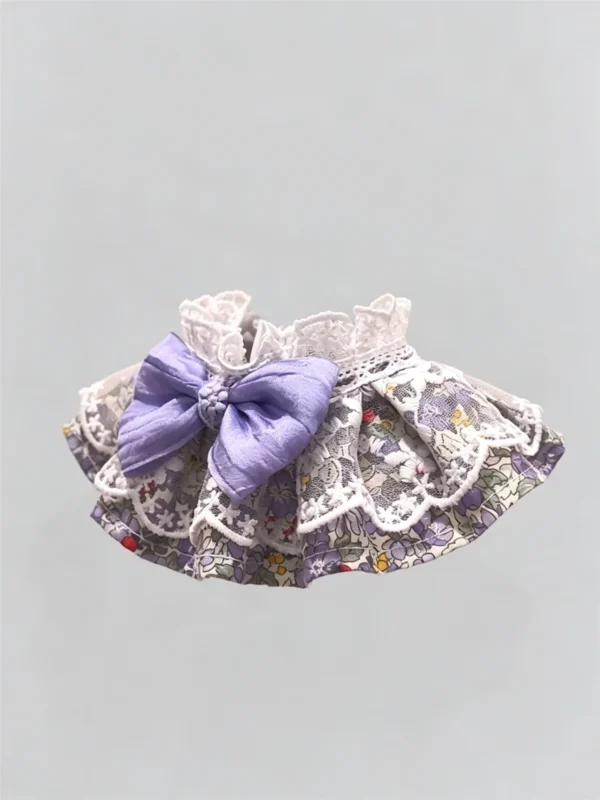 Cat collar, lace, bow, neck warmer, scarf, decoration, pet 4 Pastel Purple Floral Lace Ruffled Kitten Collar Bib with Chiffon Bow