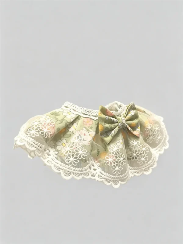 Soft Pastel Green Floral Lace Ruffled Kitten Collar Bib