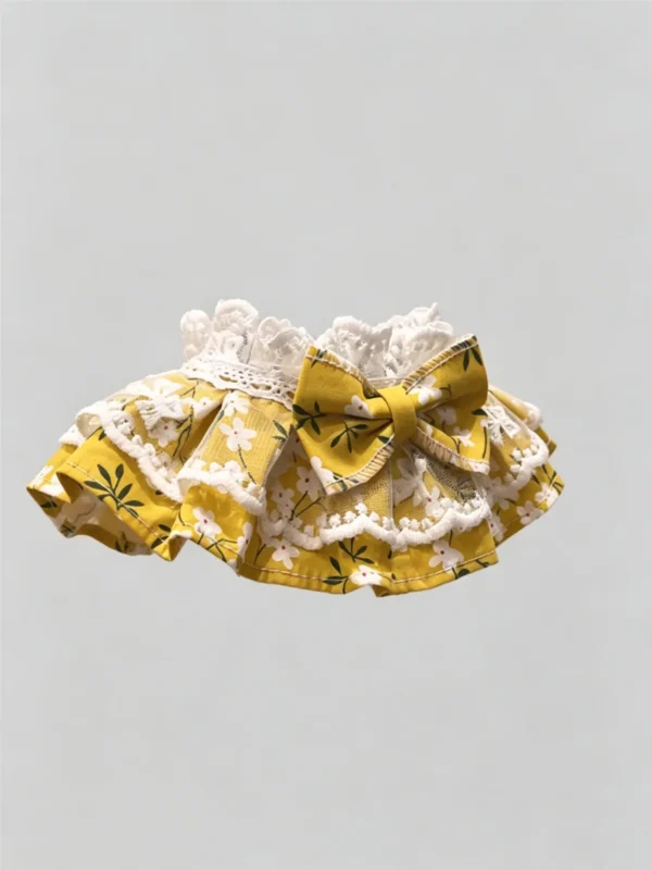 Vintage Yellow Floral Lace Ruffled Kitten Collar Bib