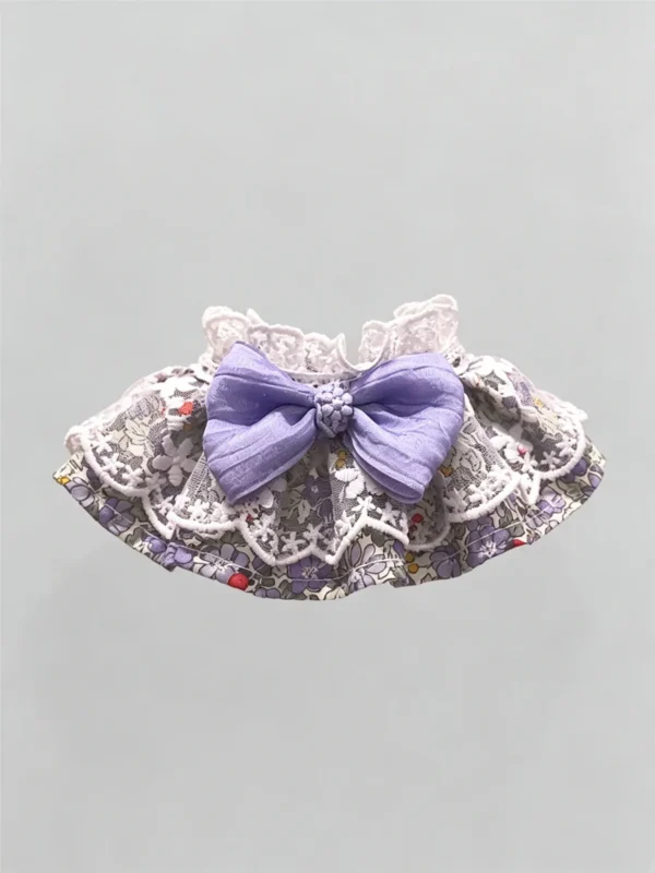 Pastel Purple Floral Lace Ruffled Kitten Collar Bib with Chiffon Bow