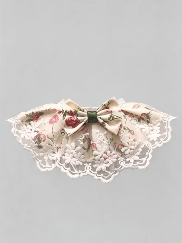 Vintage Cream Rose Floral Lace Ruffled Kitten Collar Bib